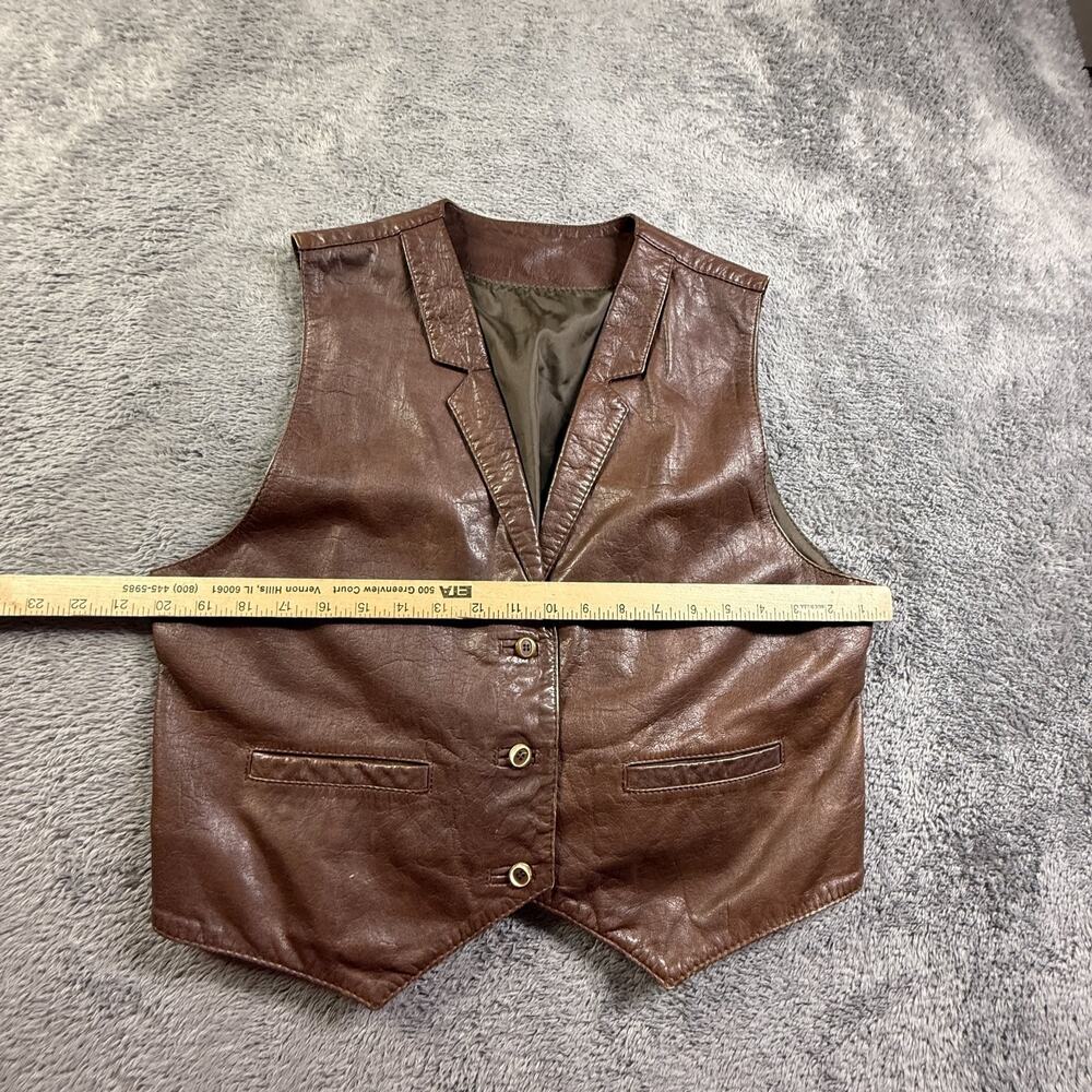 Vintage 70s Merpiel Spain Brown Leather Vest Waistcoat Western Boho Hipster - Picture 7 of 8